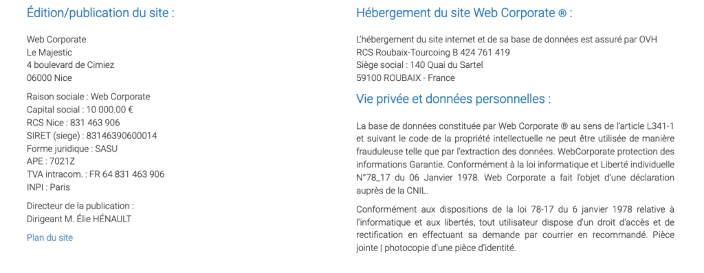 Informations et mentions légales Nice